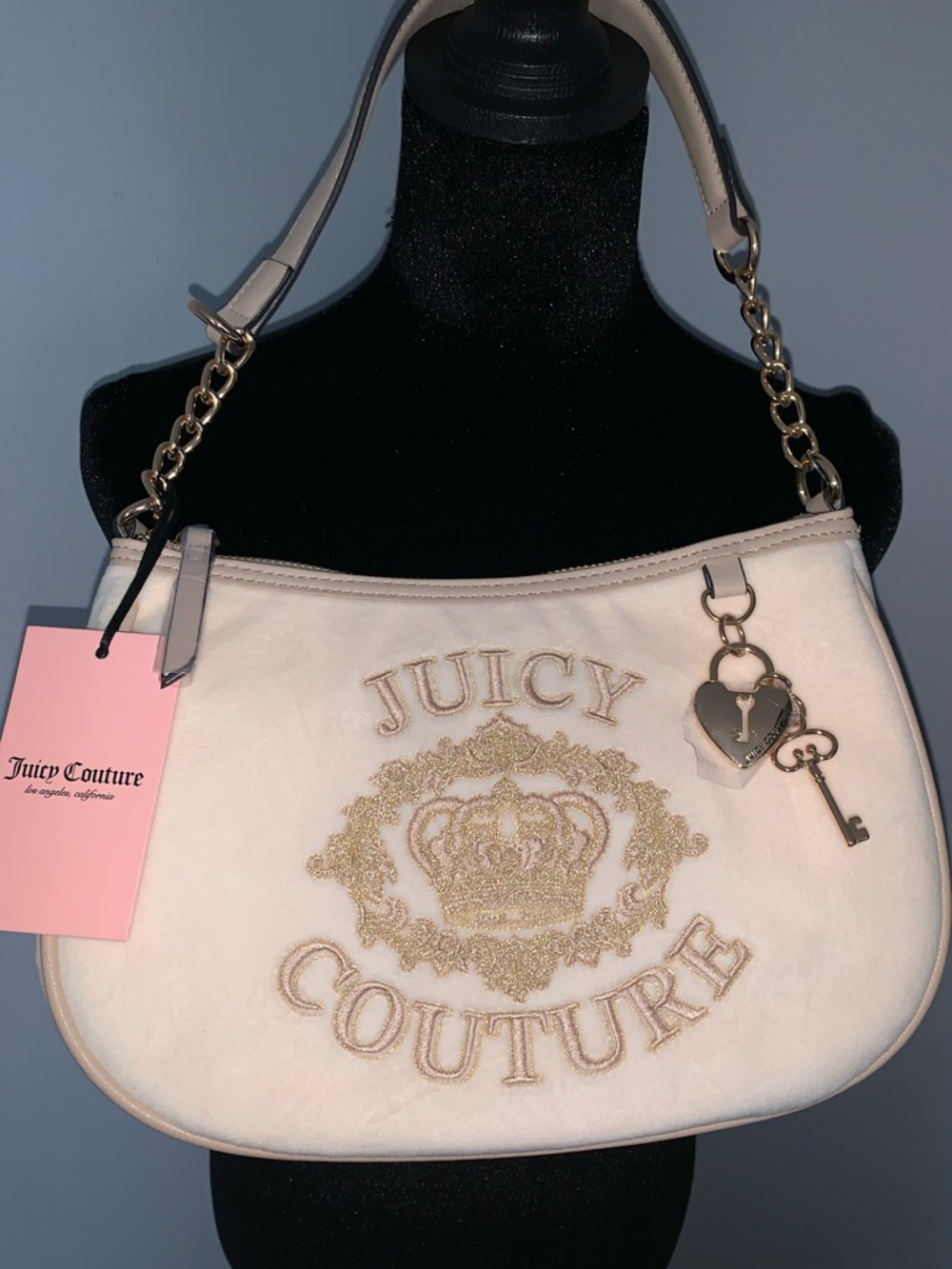 🆕- Juicy Couture Soft White Shoulder Bag with Gold Embroidered Crest